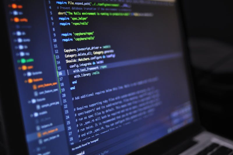 Code on laptop screen representing encryption technology